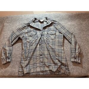 Vintage Kennedy Jersey Plaid Shirt Jacket Men's 44 XL 4 Pocket Gray Black